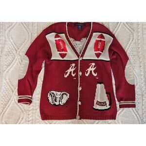 Birch Bros Alabama Crimson Tide Chunky Knit Football Cardigan Sweater UNIQUE Med